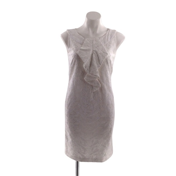 Donna Ricco White Eyelet and Embroidered Floral Ruffle Front Dress - Picture 1 of 9